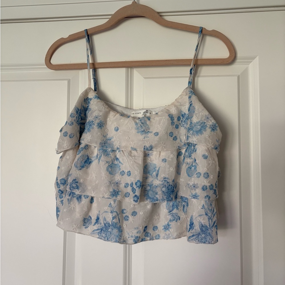 Altard State Blue Floral Ruffle Cropped Tank Size M